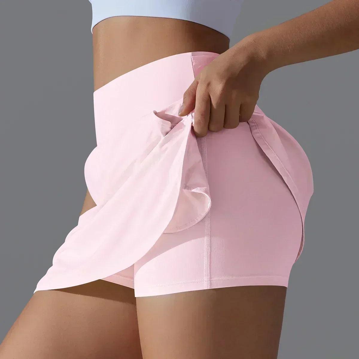 Women gym running shorts double deck quick dry sport fitness jogging workout with pocket sports tight short