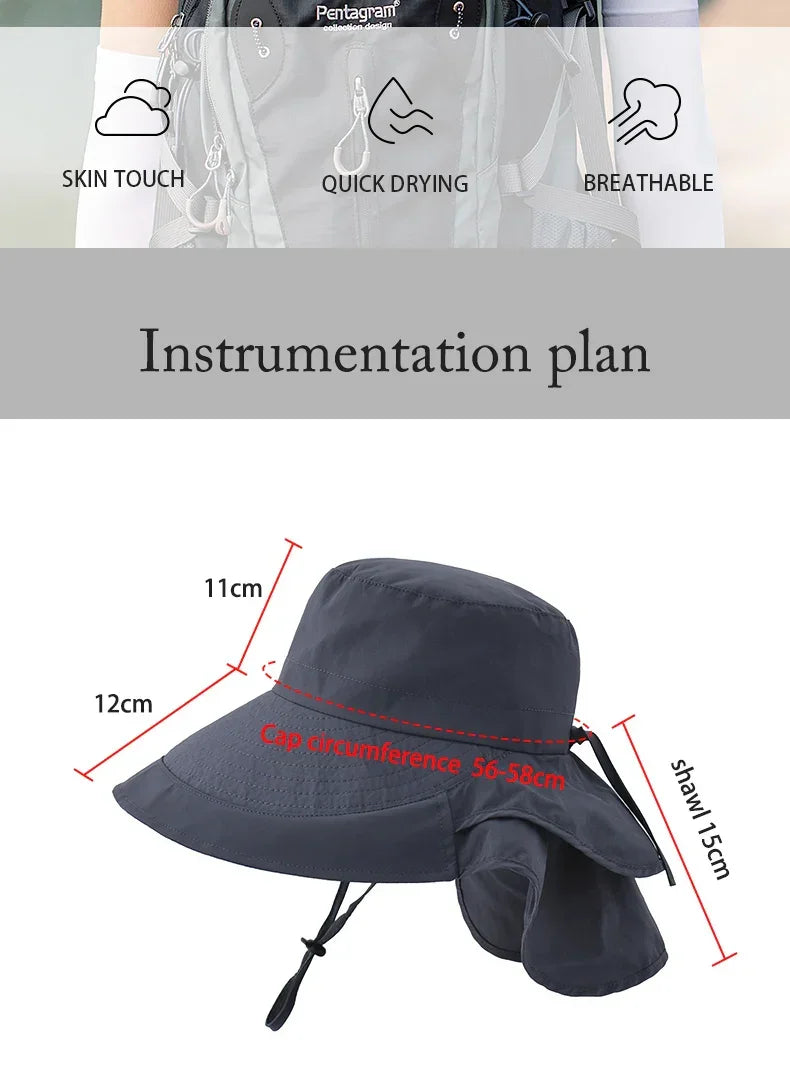 Summer Hat Women Outdoor UV Anti Neck Protection Sun Visor men Fishing Hiking Wide Brim Shawl Sunscreen Ponytail Cap undefine