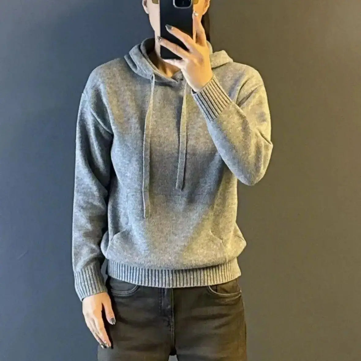 Hooded Pullover Sweater For Men Casual Daily Wear Solid Color With Front Pocket Computer Knitted Design