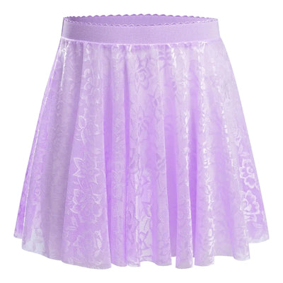 Kids Girls Ballet Dance Skirt Costume Floral Lace Pattern Cover-up Overlay Mini Skirt for Practice Performance Competition
