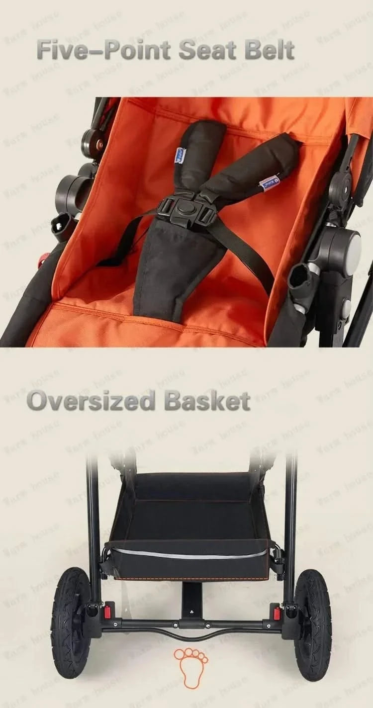 New Twins Baby Stroller Foldable Double Baby Stroller for Two Children Shock-absorbing Twin Baby Stroller Four Wheel Cart