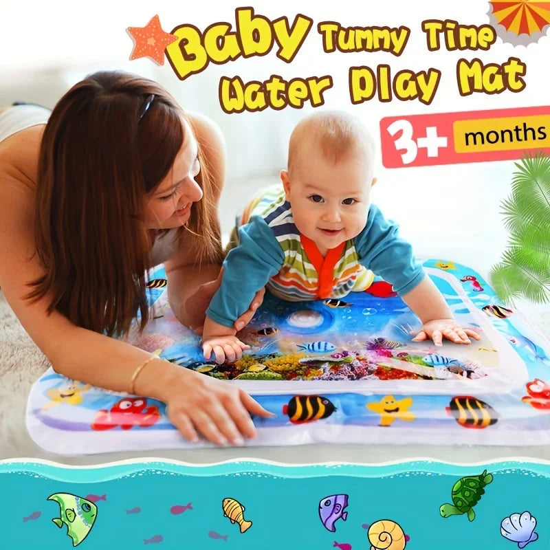 Tummy Time Water Mat with Gift Box for Infants Toddlers Baby 3 Months+, 26x20 in,waterplay,outdoor,summer fun,Christmas gift