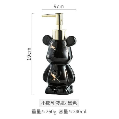 Luxury Marbling Bear Shape Ceramics Soap and Gel Dispenser Creative Black White Empty Shampoo Bottle Bathroom Storage Accessorie