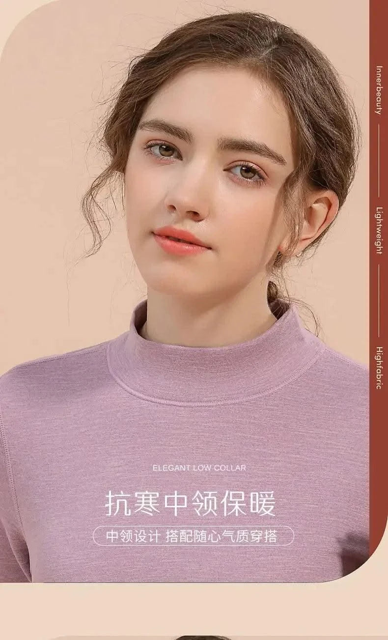 Thermal Underwear Sets for Women Mid-high Collar High Stretch Base Tops