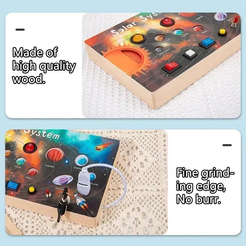 Montessori busy board sensory toys wooden with led light switch control travel activities children games for 2-4 years
