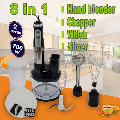 8-in-1 Electric Food Processor, Multifunctional with Chopper Blender Grinder for Shakes, Purees and Vegetables