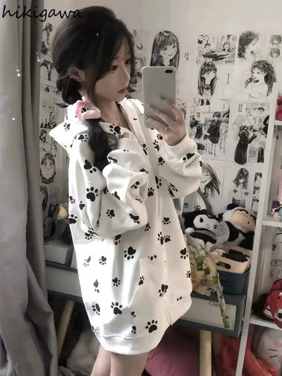 Print Hooded Hoodies 2025 Women Clothing Streetwear Oversized Jackets Ropa Mujer Casual Fashion Zipper Japanese Y2k Sweatshirts