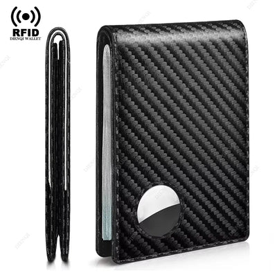 Sleek black synthetic leather RFID blocking card holder wallet with metallic accents