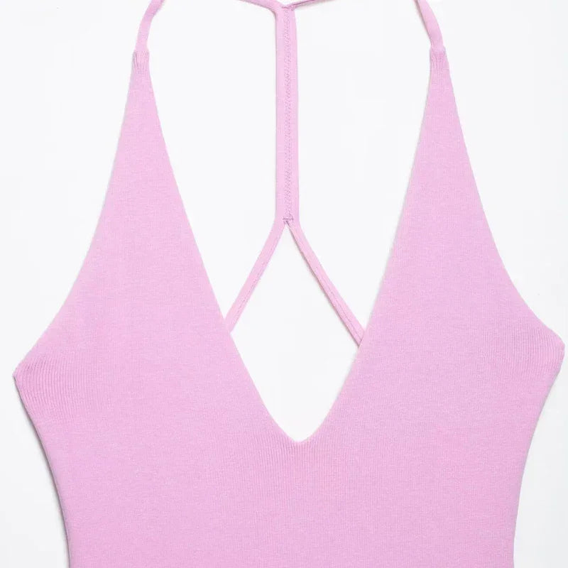 Halter Pink Dresses Chic v Neck For Women