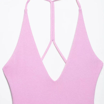 Halter Pink Dresses Chic v Neck For Women