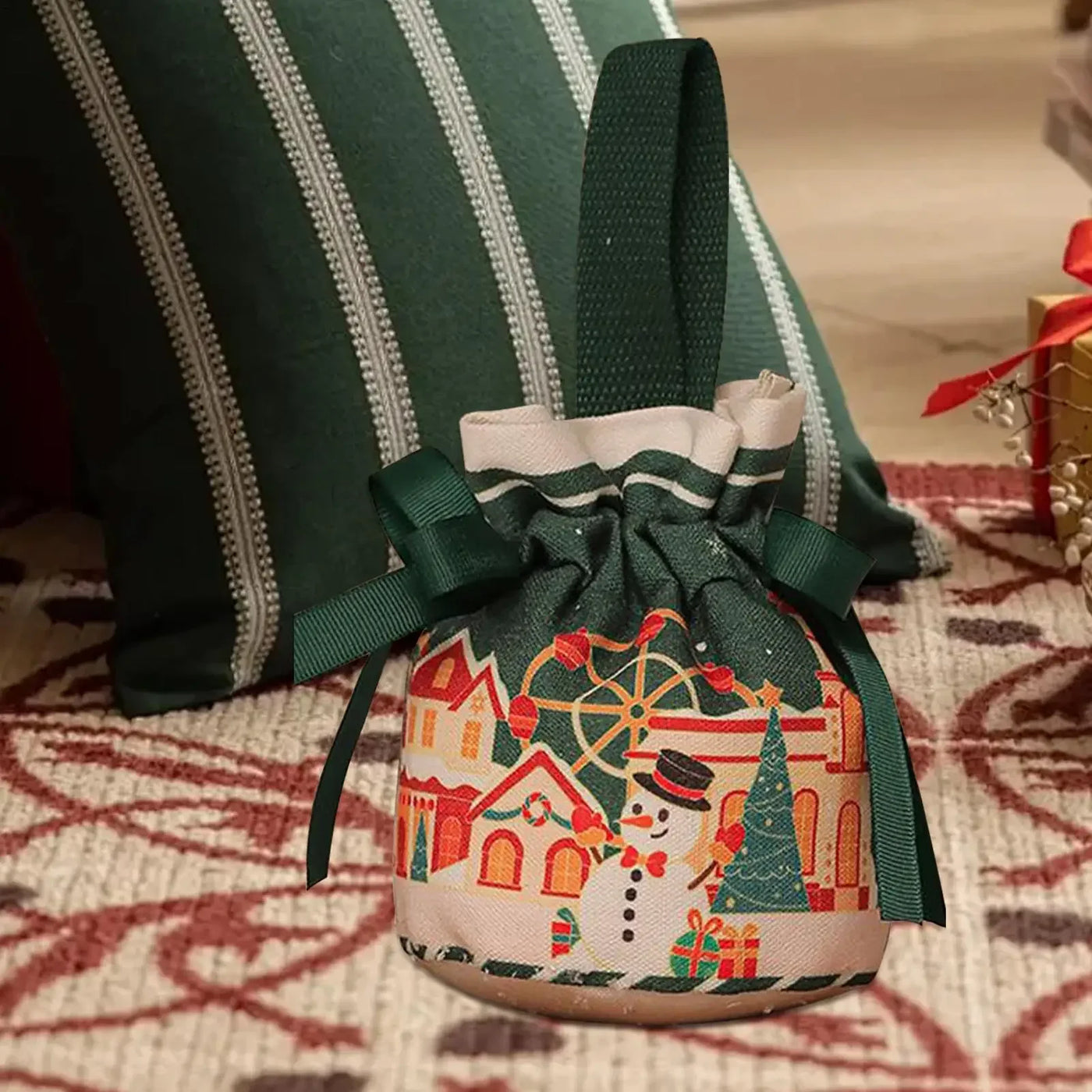 Christmas Gift Bag Candy Bags With Drawstrings Bow Cartoon Candy Packaging Box Party Supplies Linen Storage Bag Christmas decor
