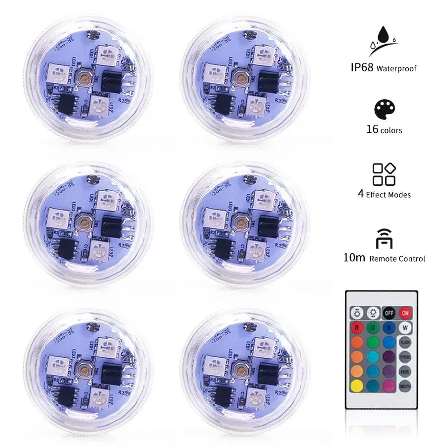 Mini Submersible Led Light Underwater Lights With Remote Control RGB Night Light Pool Light for Pond Bathtub Party Swimming Pool