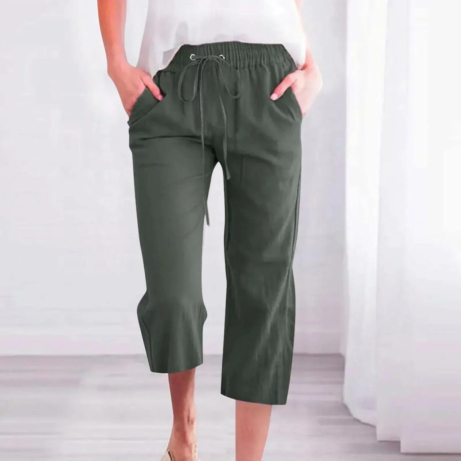 Women’s pants cotton linen harem cropped women drawstring lady pocket trousers loose ropa mujer juvenil