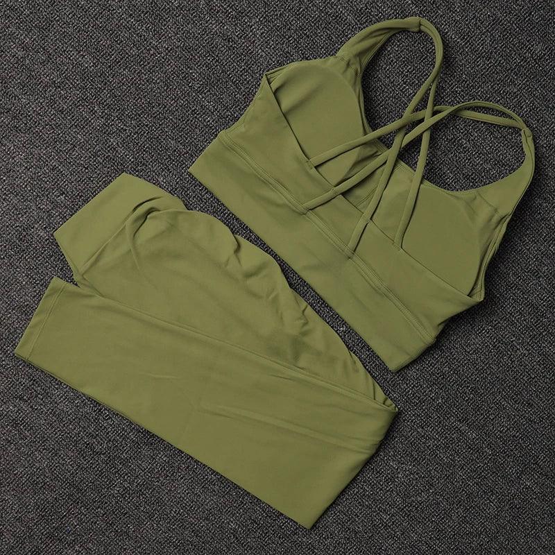 TRY TO BN Women's Tracksuit Sports Bra Fitness Yoga Set V Back Leggings High Waist Sportswear Workout Sets Cycling Gym Clothing