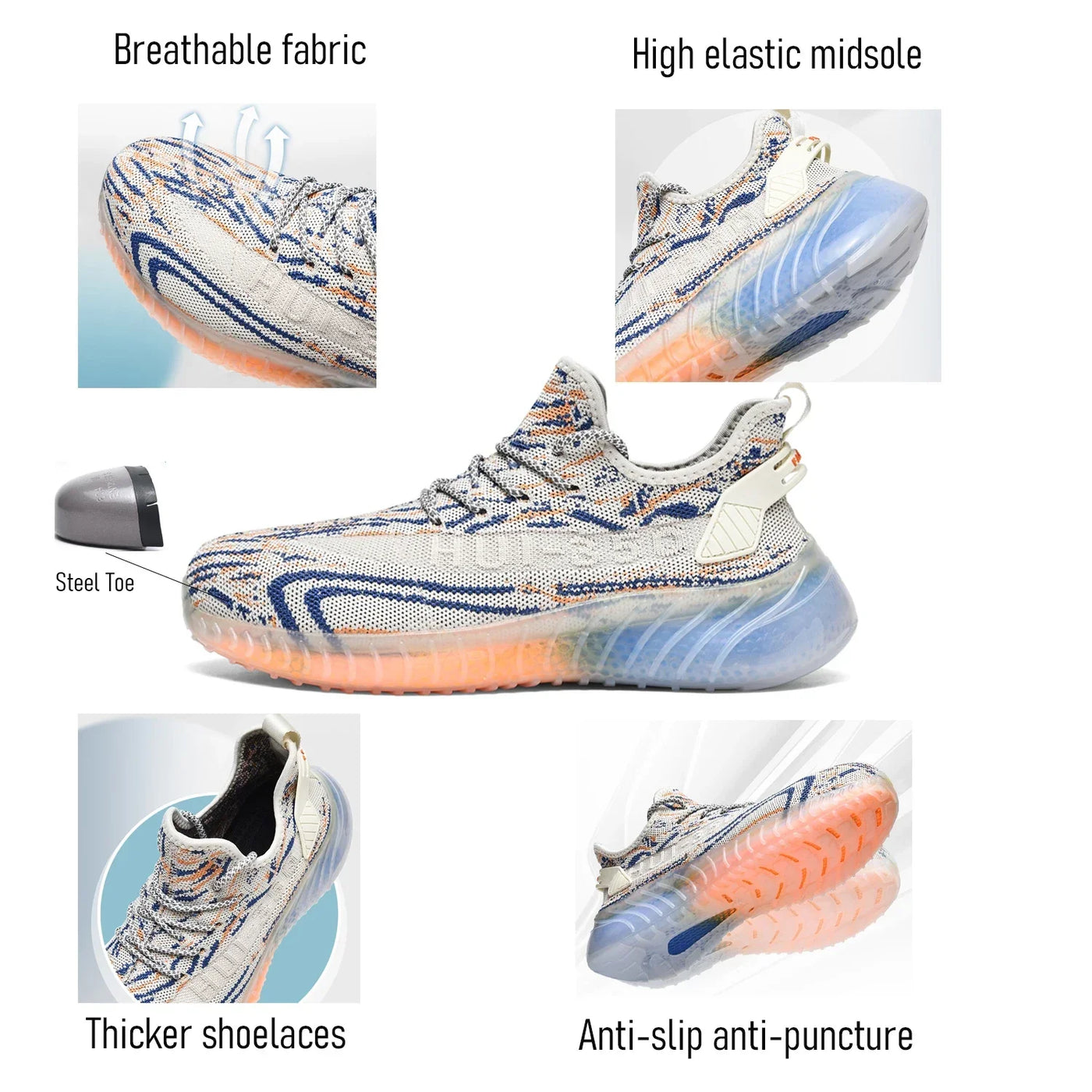 Men Safety Shoes man Lightweight Comfor work shoe womensecurity steel toe Sneakers Breathable Non-Slip summer Hiking work boots