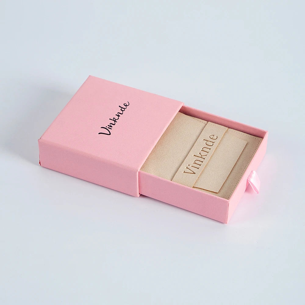 Custom Logo Luxurious Jewellery Packaging Pouch Printed Cardboard Drawer Box Fashion Jewelry Rings Packaging Box With Suede Bag