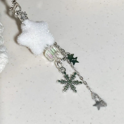 Winter Snowflake Keychain Phone Bag Straps Lanyard Plush Five Pointed Star Keychains Christmas Accessories for Women Girl Gifts