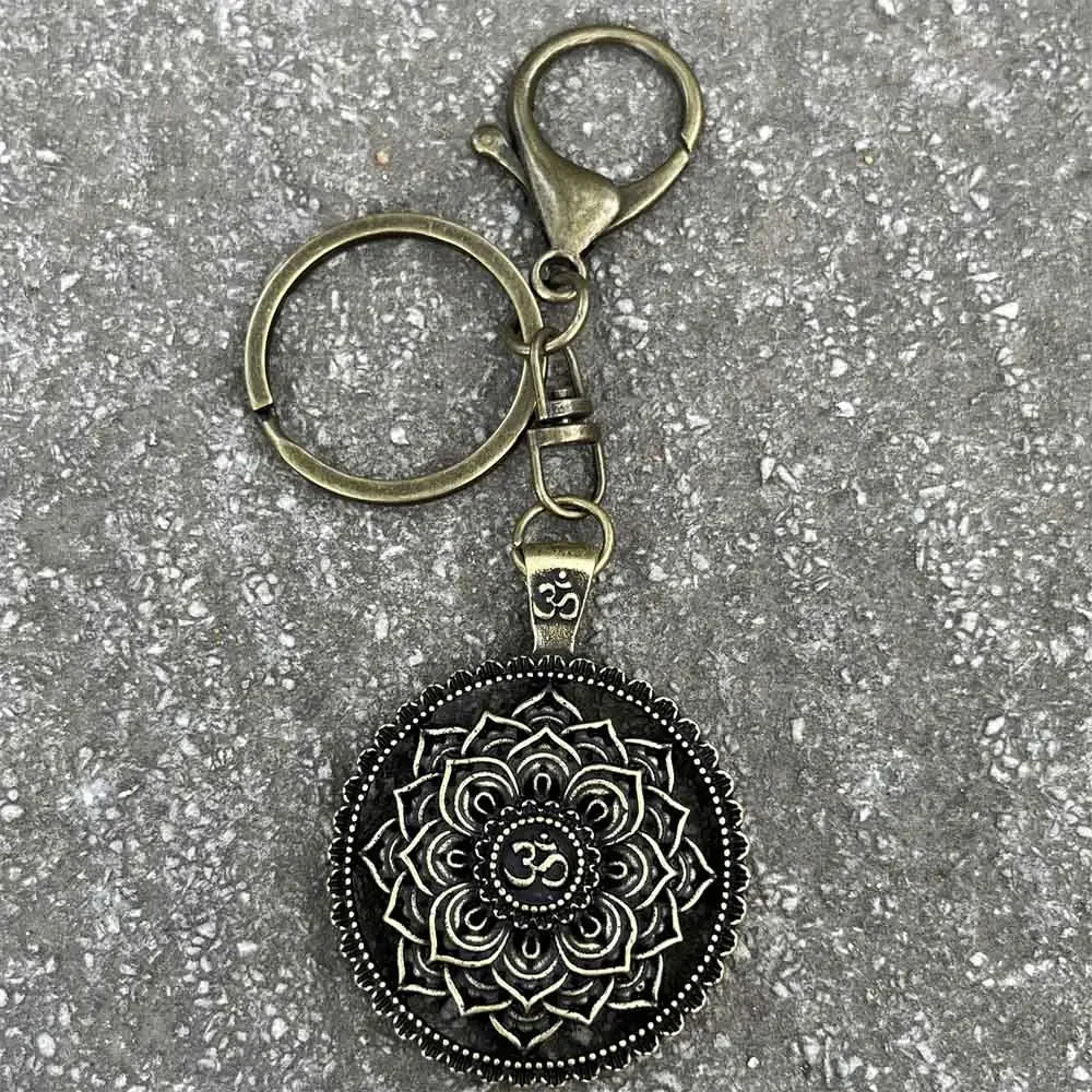 Nostalgia Mandala Yoga Keychain For Women Lotus Key Holder Accessories Buddhism Jewelry