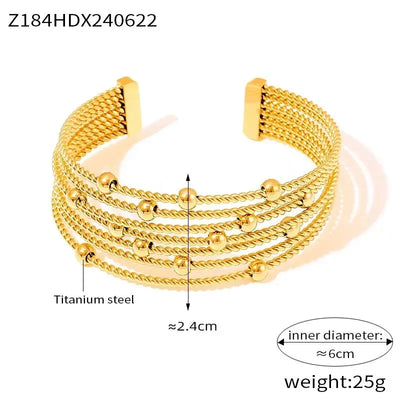 Statement Modern Luxury C Shape Stainless Steel Multi-Layers Gold Ball Beads Cuff Bracelet Bold Chunky Big Stack Bangles Jewelry