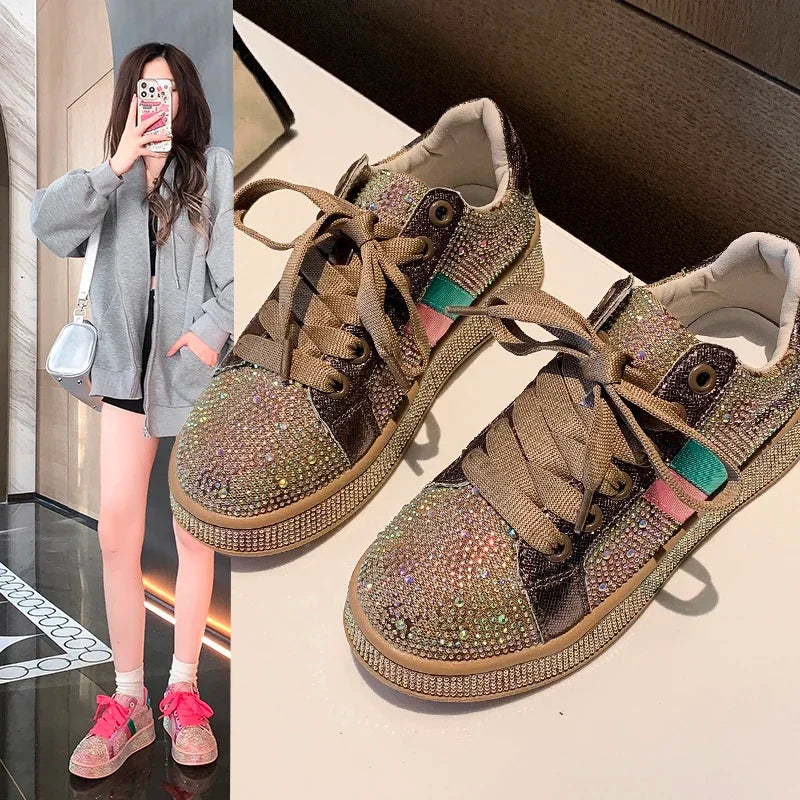 Women Sneakers 2025 New Sparkles Luxury Platform Designer Shoes for Woman Trainers Rhinestone Fashion Casual Sneakers Women