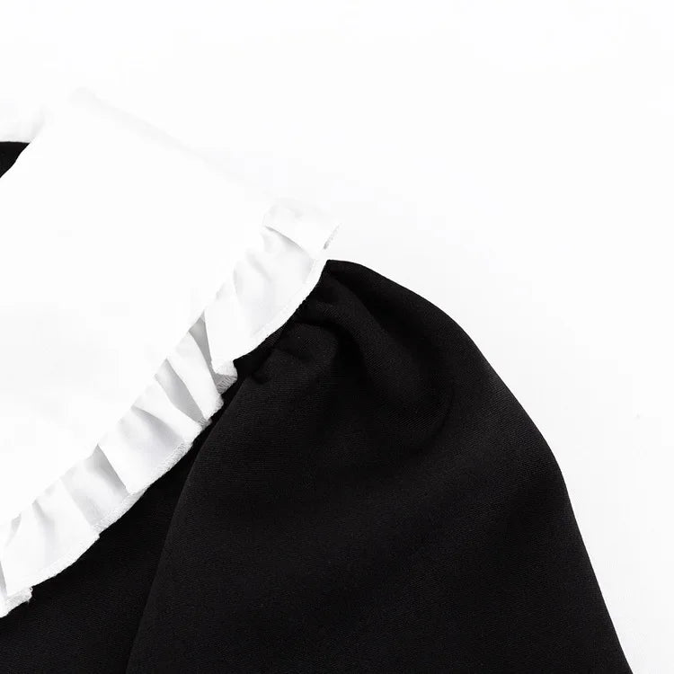 Doll Collar Casual Sheath Dresses for Women Autumn Long Sleeve Pullover Black and White Bodycon Knee Length Femme Fashion Dress