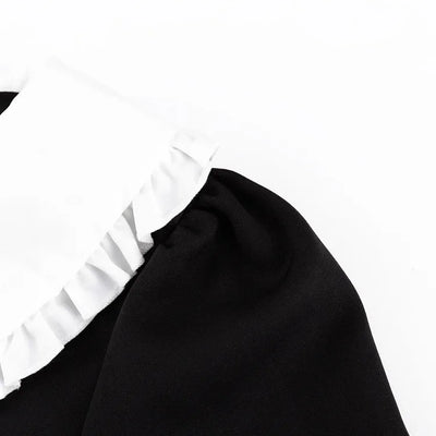 Doll Collar Casual Sheath Dresses for Women Autumn Long Sleeve Pullover Black and White Bodycon Knee Length Femme Fashion Dress