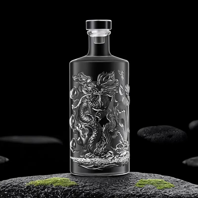 Dragon Engraved 500ML Round shaped whiskey decanter barware Alcohol Bottle for Liquor Scotch Bourbon