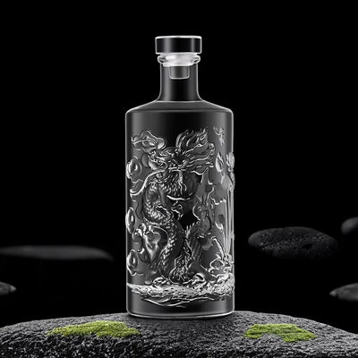 Dragon Engraved 500ML Round shaped whiskey decanter barware Alcohol Bottle for Liquor Scotch Bourbon