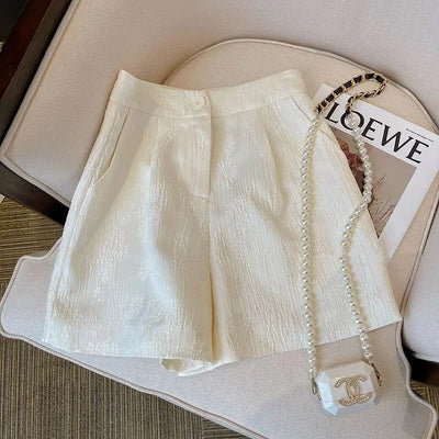 New Chinese Retro Jacquard Shorts  Women with High Waist Casual Loose Design A-line Wide-leg Pants
