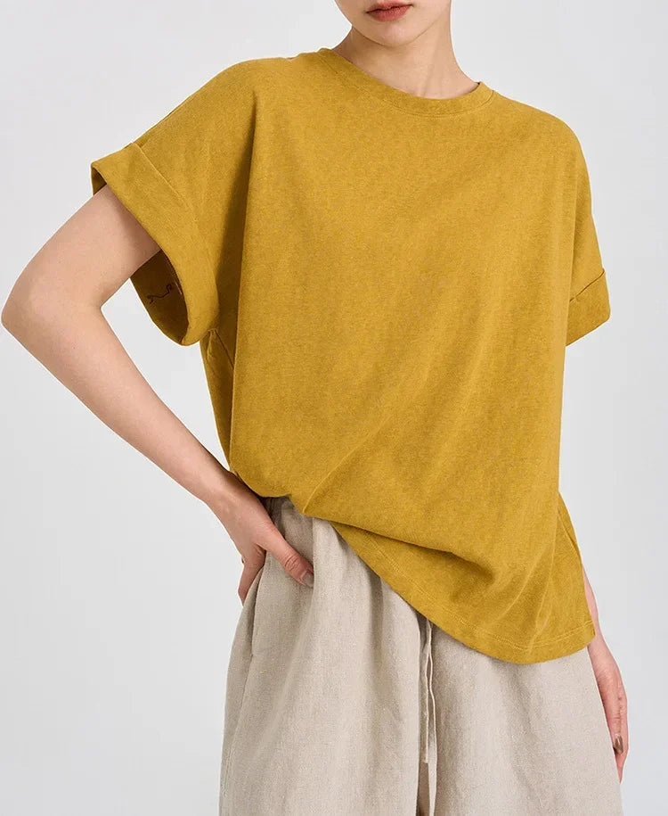 Women's Linen Round Neck Transparent Tops