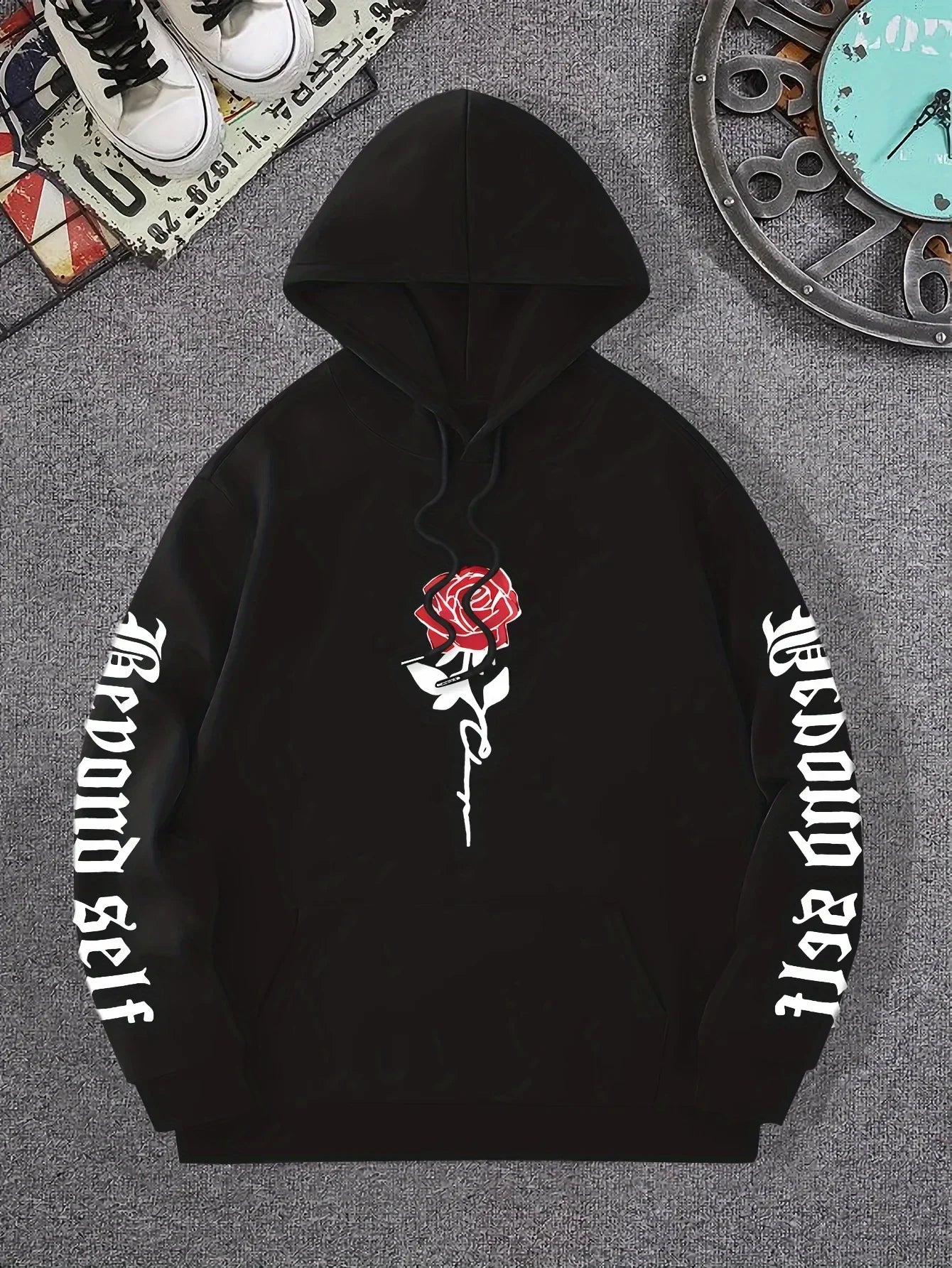 Rose Artistic Letter Printed Hoodies For Women