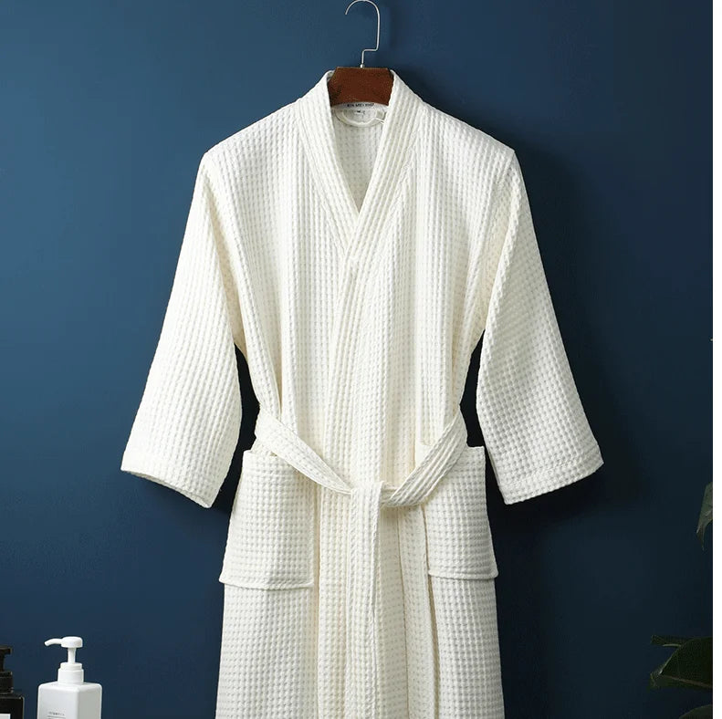 Cotton Bathrobe Spring/summer Thin Morning Robe Long Waffle Hotel Beauty Salon Bathrobe Women Sleepwear Sexy Pajamas Bath Robes