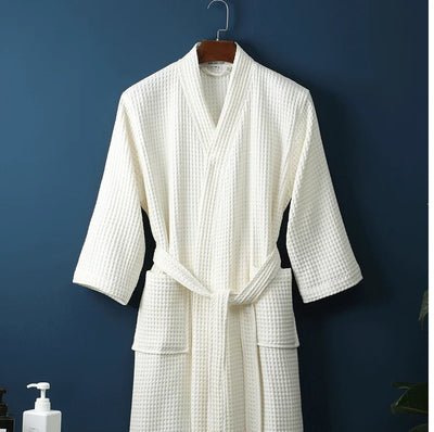 Cotton Bathrobe Spring/summer Thin Morning Robe Long Waffle Hotel Beauty Salon Bathrobe Women Sleepwear Sexy Pajamas Bath Robes