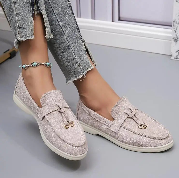 Women's Fashion Flat Casual Shoes Faux Suede Elegant Loafers Design Breathable Slip on Shoes Autumn Casual Business Women Shoes