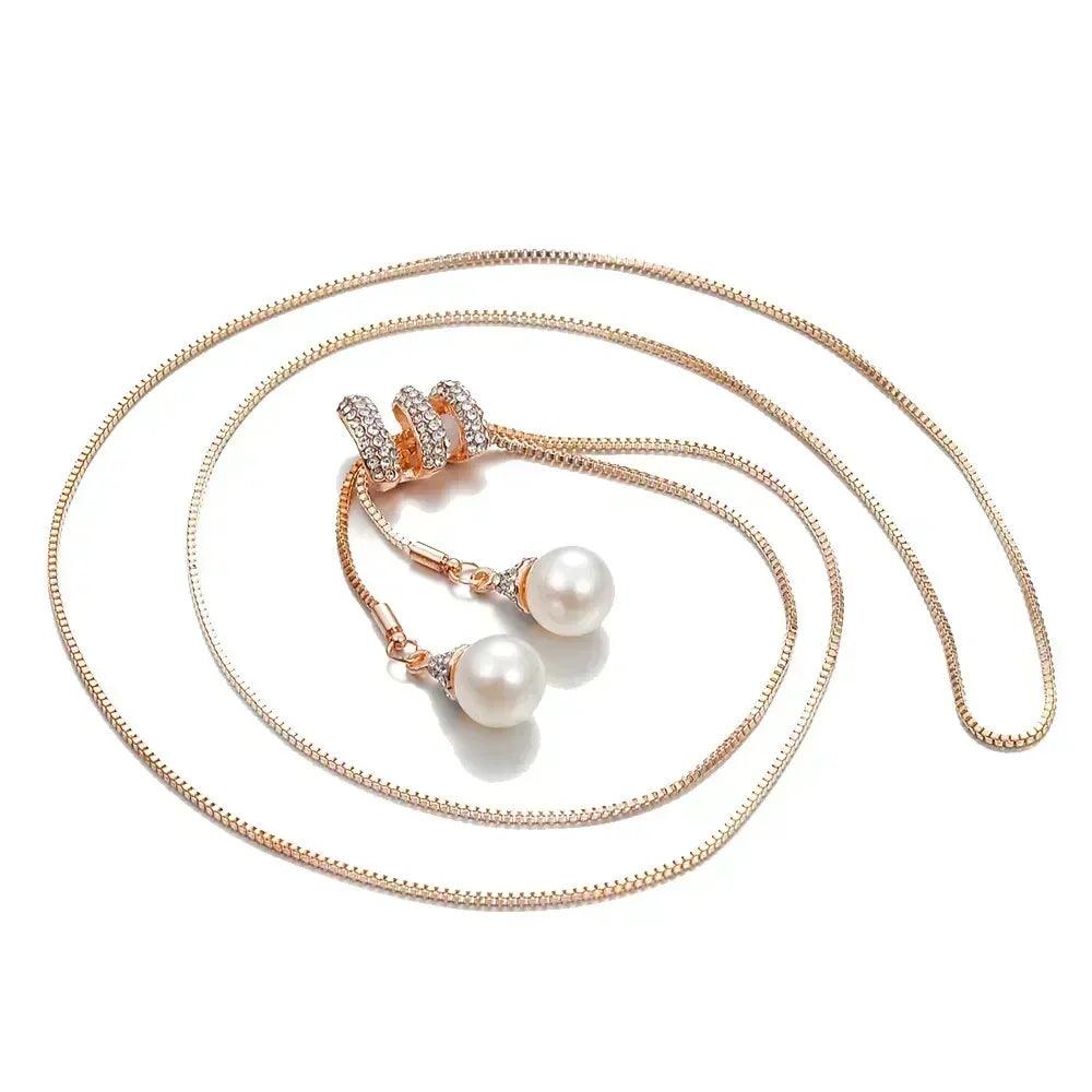 Thick necklaces for women fashion charm pendant necklace crystal long ladies pearls sweate luxury chain