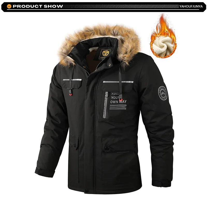 New Winter Men Outwear Fleece Warm Removable Hooded Hiking Jacket Men Outdoor Windproof Casual Fashion Jacket Coat Male Clothing