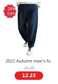 Wide leg Pants Men Streetwear Baggy Loose Pants M-8XL Plus size Ankle length Trousers cotton linen pants Black white khaki