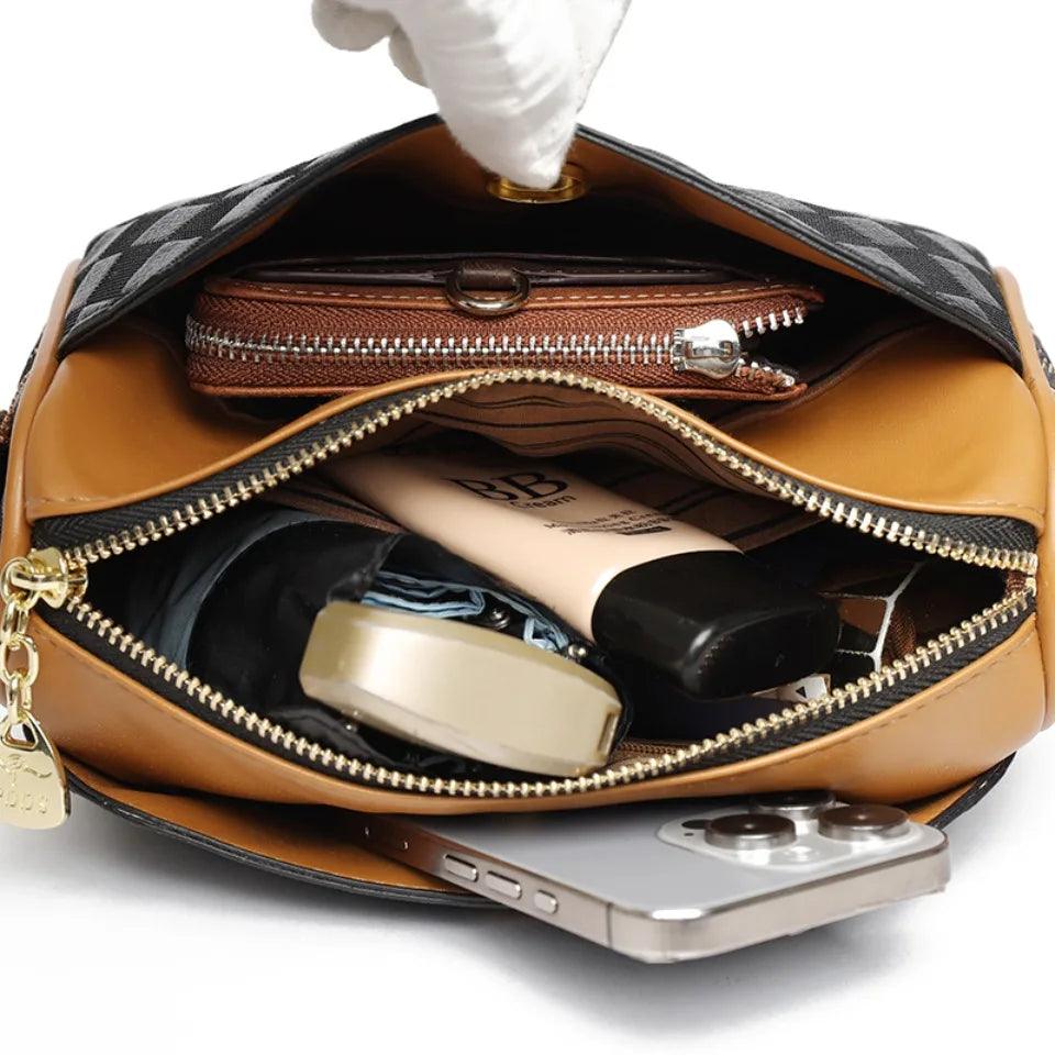 Luxury handbags women bags designer crossbody for mother soft pu leather shoulder purses handbag clutch 3 layers sac