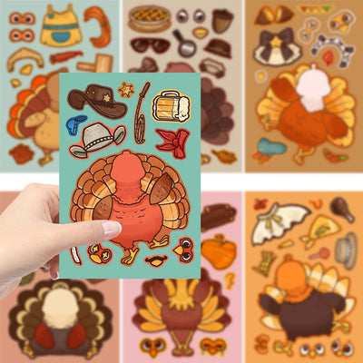 8/16/32pcs Cartoon Thanksgiving Day Sticker Funny Turkey Cute Children DIY Puzzle Make A Face Stickers Kids Educational Toys﻿