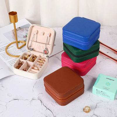 Jewelry Organizer Portable Jewelry Box Display Travel Jewelry Case Boxes Button Leather Storage Zipper Jewelers Display