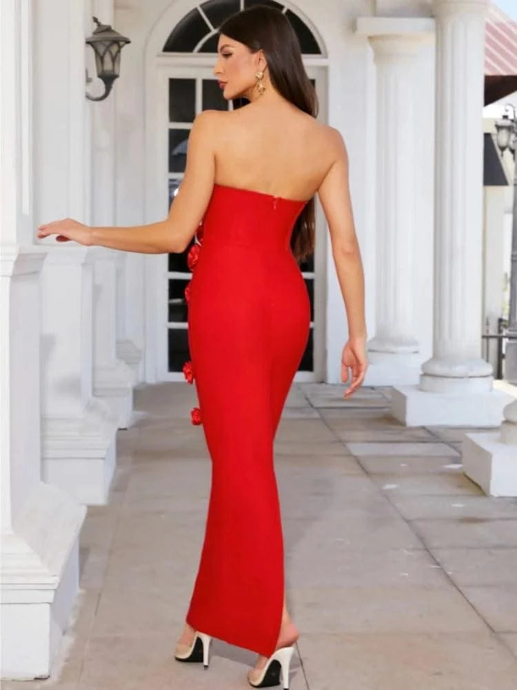 Pink Red Women Off the Shoulder Florals Bodycon