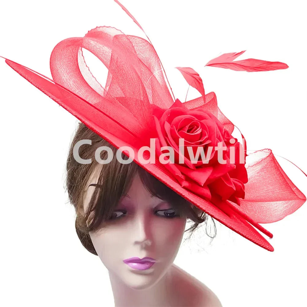 Royal Ascot Big Flower Fascinators Hat Women Wedding Pillbox Cap Ladies Derby Feather Fascinator Headdpiece Ladies Party Chapeau