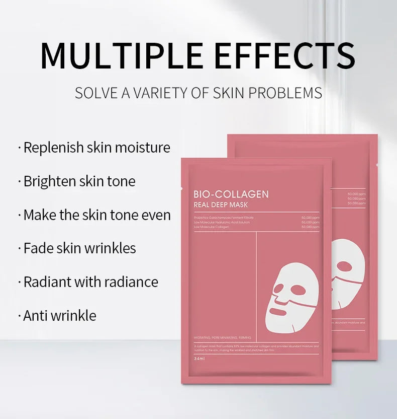 1/10PCs Bio Collagen Face Mask Shrink Pores Deep Hydrating Overnight Mask Moisturizing Refreshing Brightening Face Skin Care