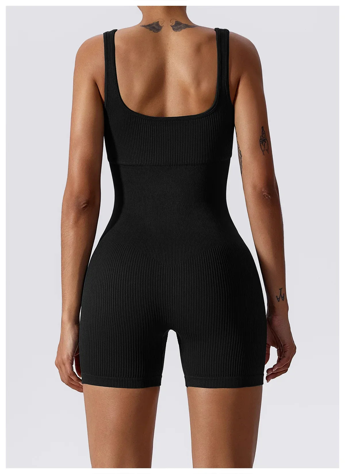 Seamless Square Neck Threaded Shorts Jumpsuit for Fitness Beauty Yoga Quick Drying Breathable Tight Fitting Clothes for Women