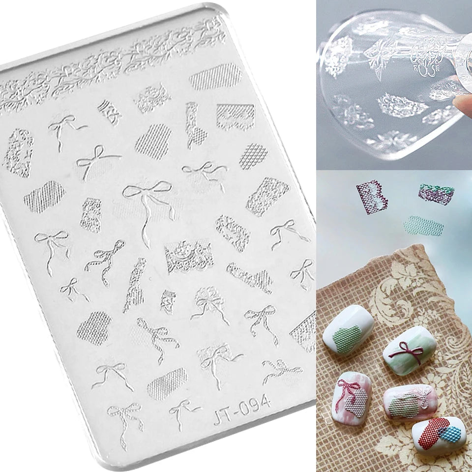 Geometric Bowknot Grid Lace Flora Edge Nail Art Silicone Carving Mold Mould Star Daisy Flower Charms Bow Tie Snowflake Template