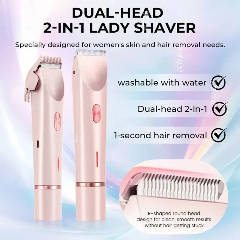 Electric Razors for Women 2in1 Bikini Trimmer Facial Mustache Shavers for Ladies Body Underarms Legs Portable Painless Epilator