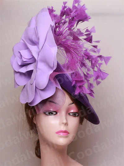 Big Flower Fascinator Derby Hat Women Party Dinner Headpiece Royal Ascot Pillbox Fascinator Hat Women Wedding Chapeau Cap Event