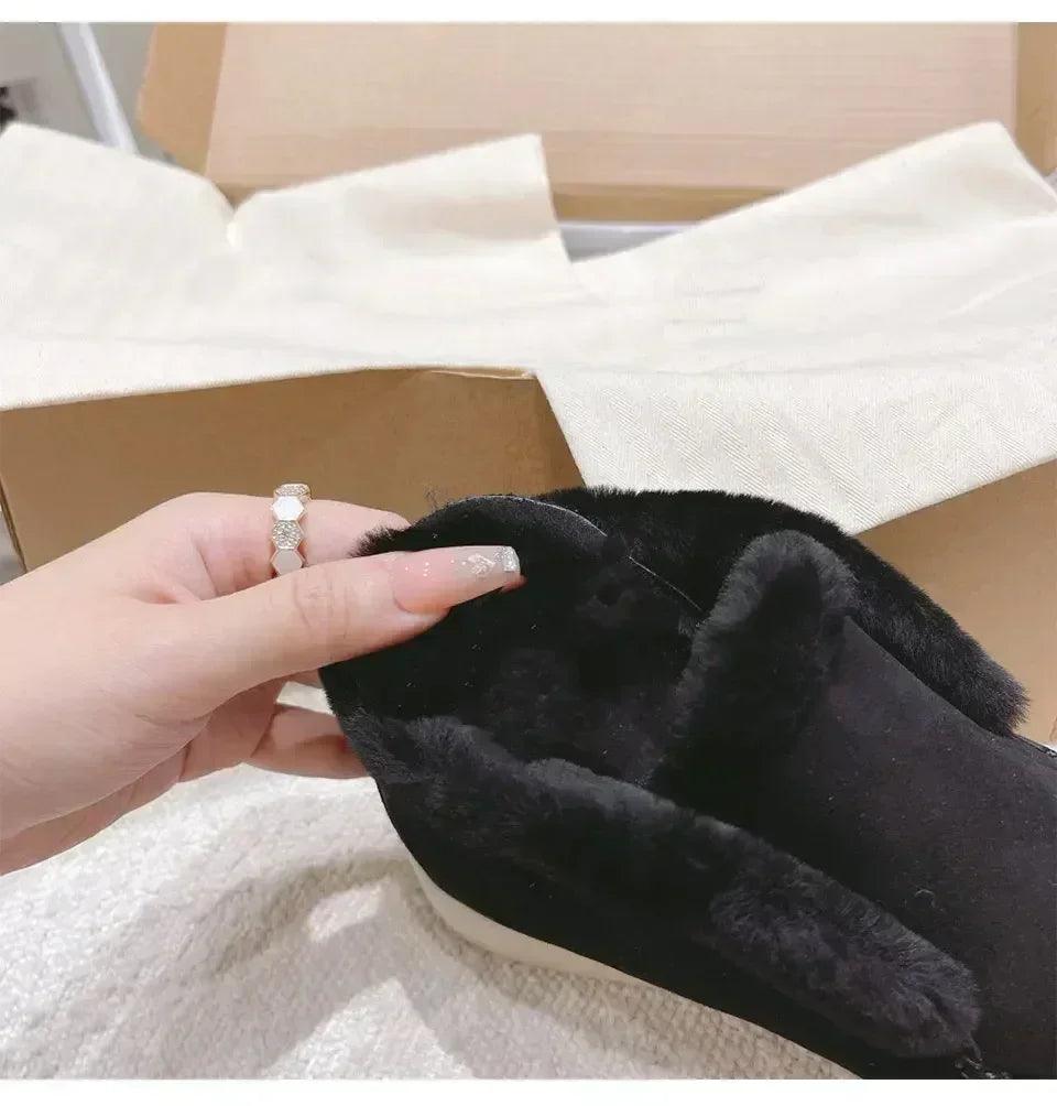 Fur ankle boots women’s cow suede loafers high quality 2025 winter flat shoes integrated warm snow