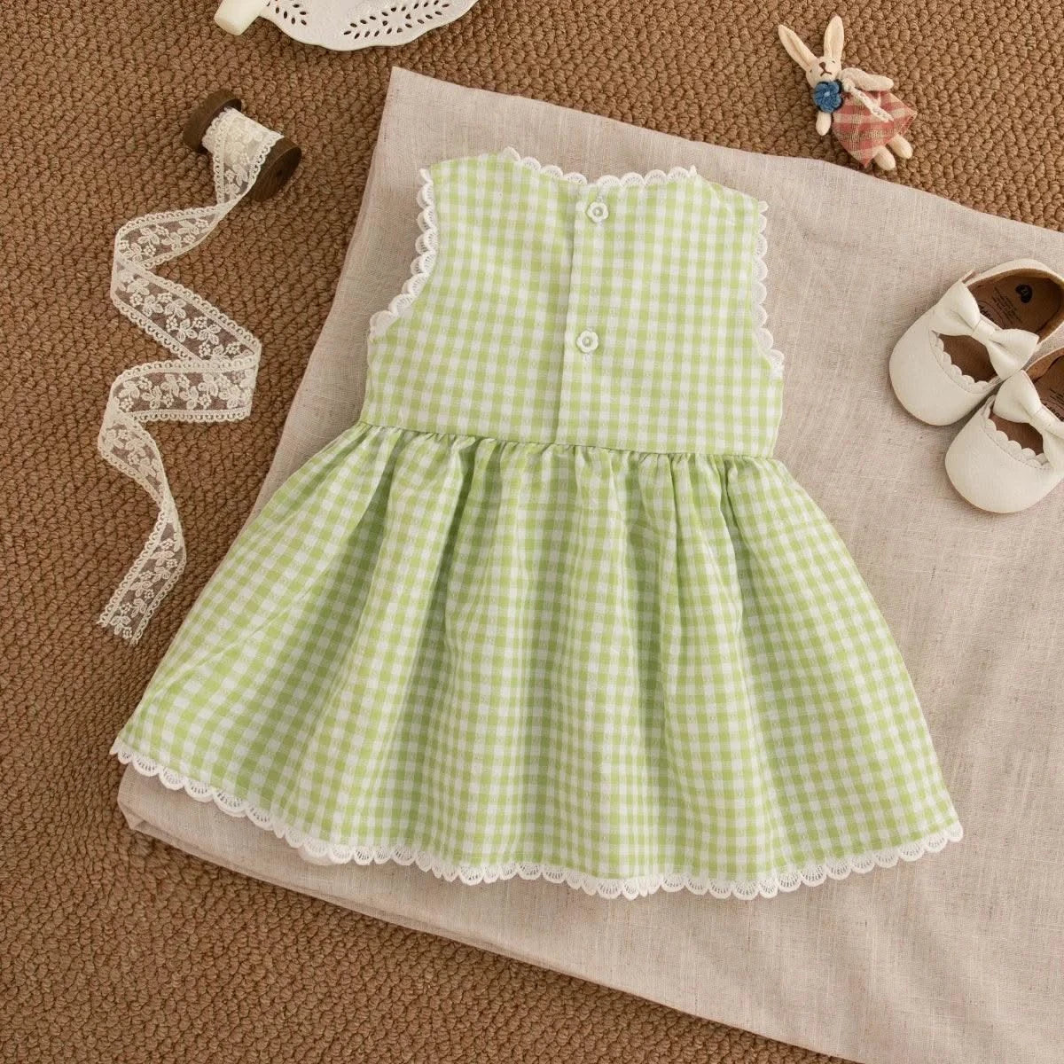 Cute Rabbit Simple Style Checkered Children's Sleeveless Clothes |Baby Girl Dress, Summer (9 Months -4 Years Old)