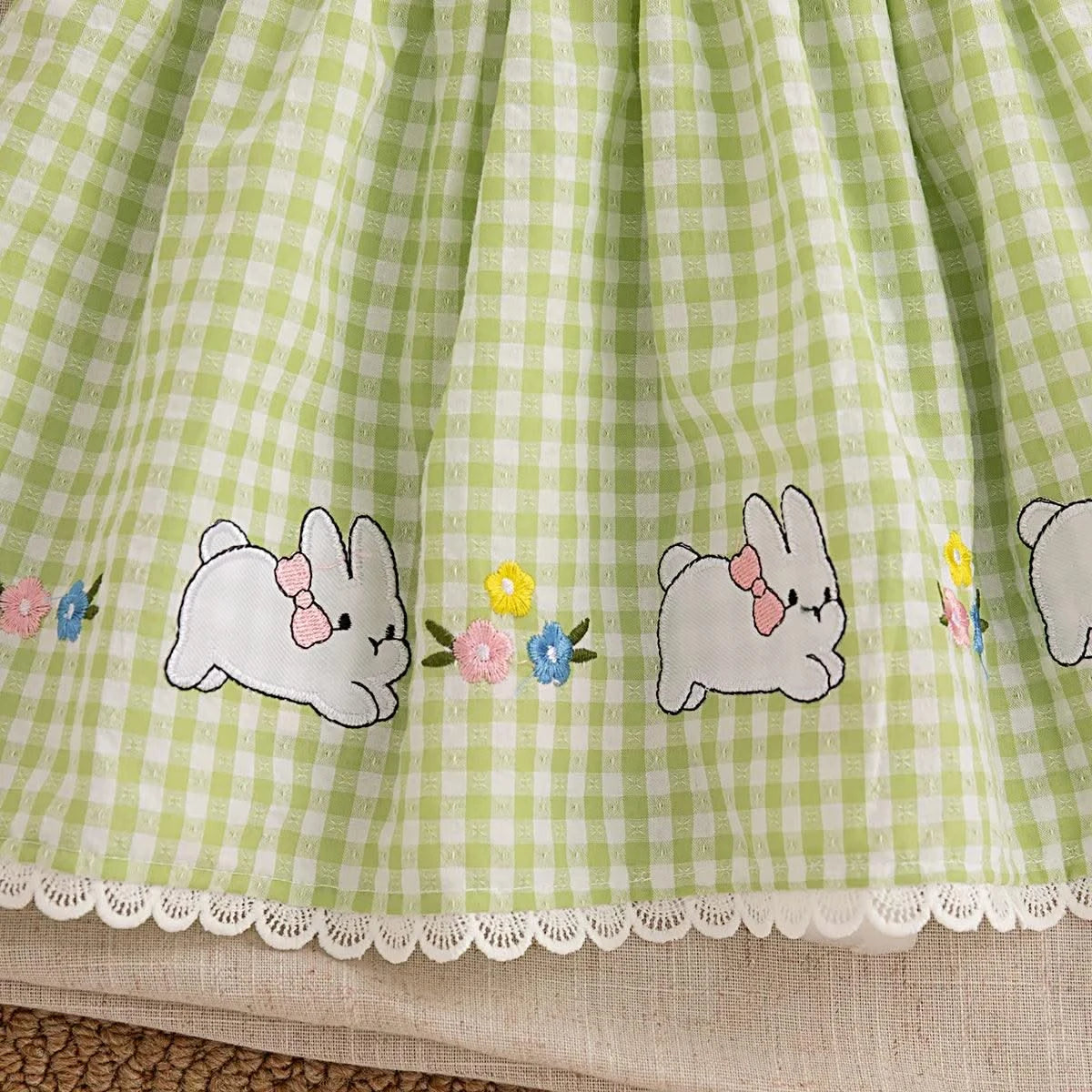 Cute Rabbit Simple Style Checkered Children's Sleeveless Clothes |Baby Girl Dress, Summer (9 Months -4 Years Old)